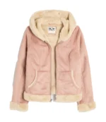 Hollister Faux Fur Lined Faux Shearling Hoodie Pink Jacket