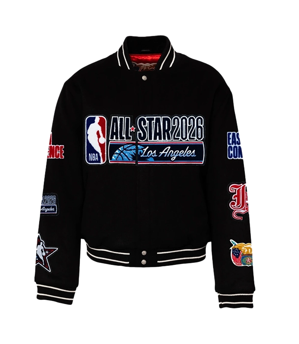 Jeff Hamilton NBA All-Star 2026 Black Wool Varsity Jacket Jeff Hamilton NBA All-Star 2026 Black Wool Varsity Jacket For Unisex
