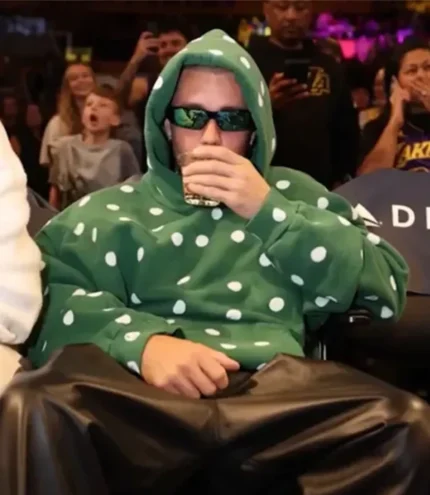 Unisex Justin Bieber 2026 Lakers Game Polka Dot Green Fleece Pullover Hoodie