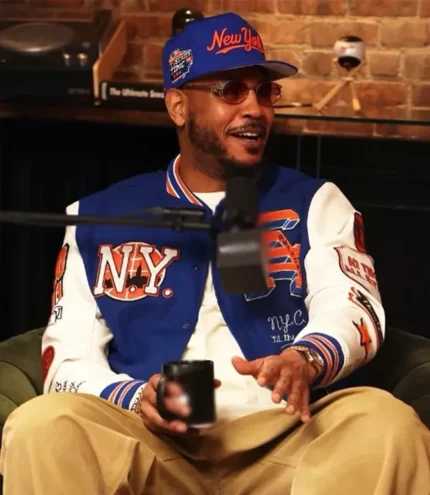 Unisex New York City 2026 Carmelo Blue and White Letterman Varsity Jacket