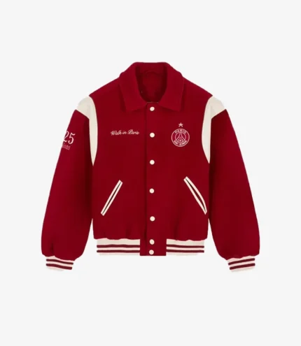 Unisex Paris Saint-Germain Walk in Paris 2026 Red Wool Varsity Jacket