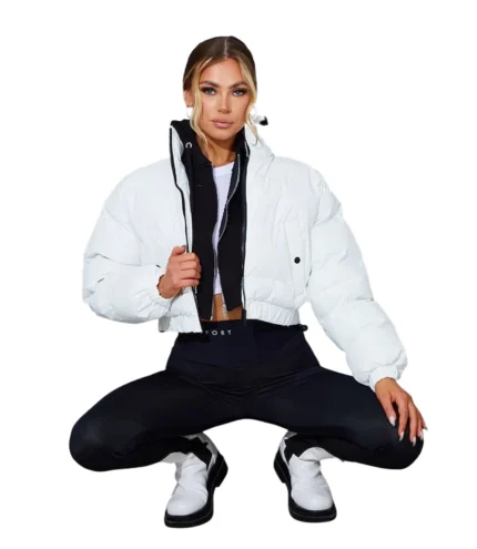 Women's Pretty Little Thing Reflective Cropped White Puffer Jacket
