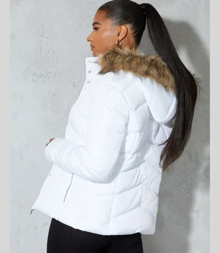 Pretty Little Thing White Quilted Mara Faux Fur Hooded Puffer Jacket