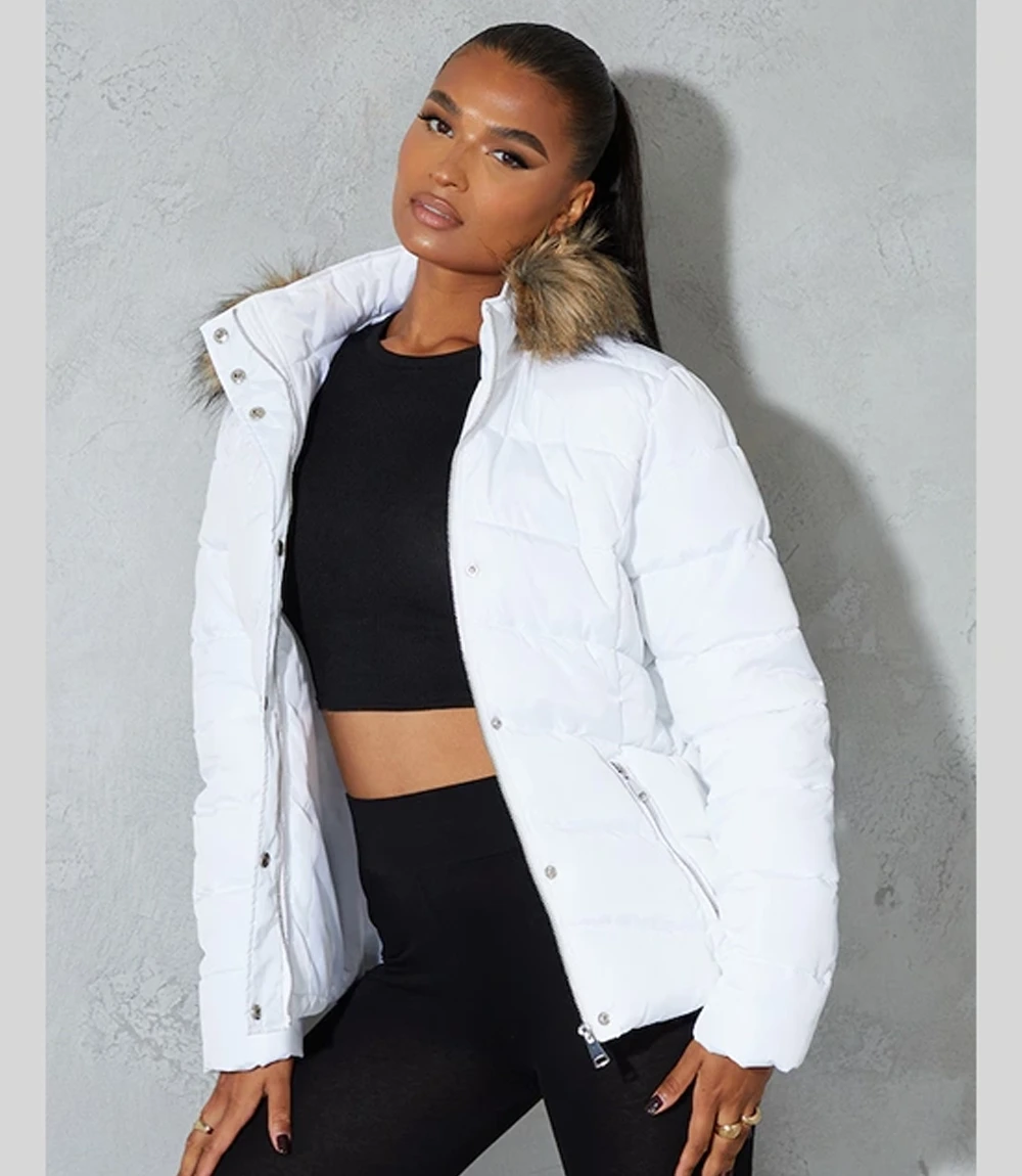 Pretty Little Thing White Quilted Mara Faux Fur Hooded Puffer Jacket Pretty Little Thing White Quilted Mara Faux Fur Hooded Puffer Jacket For Unisex