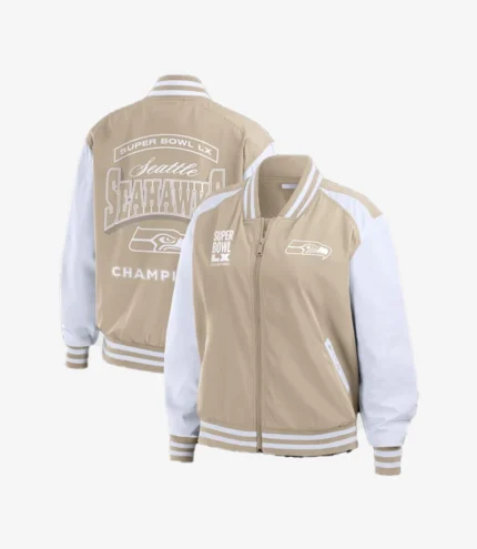 Unisex Seattle Seahawks Super Bowl LX Champions WEAR by Erin Andrews Tonal Full-Zip Bomber Tan Jacket