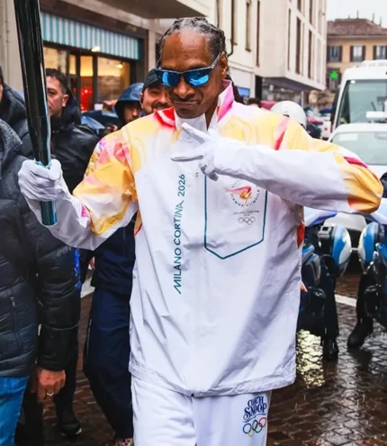 Unisex Snoop Dogg Milano Cortina 2026 Winter Olympics Torchbearer White Full-Zip Jacket