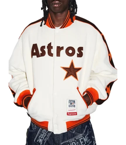 Supreme SS26 Astro Houston Wool Off-White Varsity Jacket For Unisex