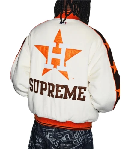 Supreme SS26 Astro Houston Wool Off-White Varsity Jacket