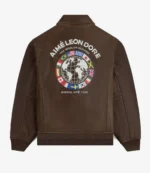 Aime Leon Dore World’s Borough Brown Leather Flight Bomber Jacket For Unisex