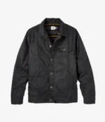 Flannel Lined Waxed Trucker Black Jacket For Unisex