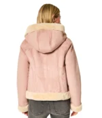 Hollister Faux Fur Lined Faux Shearling Hoodie Pink Jacket For Unisex