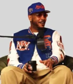 New York City 2026 Carmelo Blue and White Letterman Varsity Jacket For Unisex