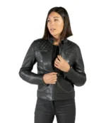 Isla Black Leather Motorcycle Jacket For Womens