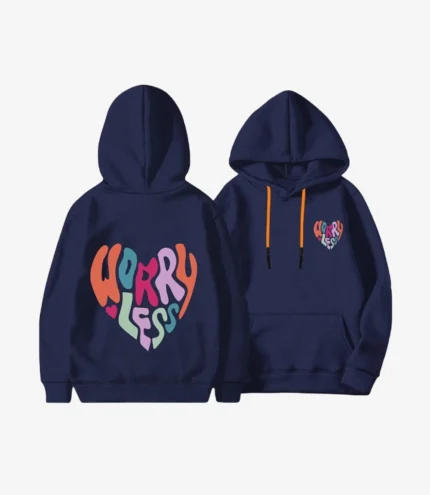 Worry Less Printed Blue Hoodie For Unisex