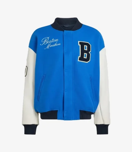 Unisex Adidas Boston Marathon 26 Blue & White Wool Varsity Jacket