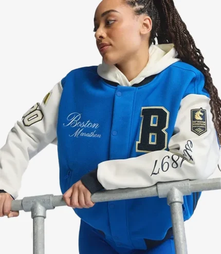 Adidas Boston Marathon 26 Blue & White Wool Varsity Jacket