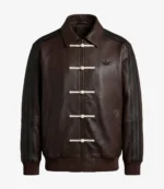 Unisex Adidas Chinese New Year Brown Leather Bomber Jacket