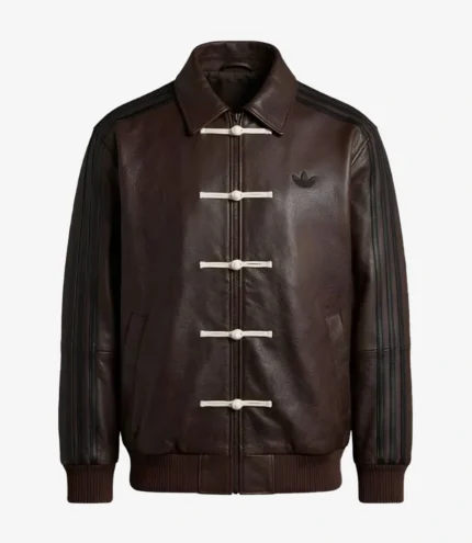 Unisex Adidas Chinese New Year Brown Leather Bomber Jacket
