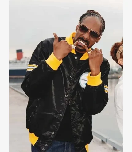 Unisex Back in The Game Snoop Dogg Steelers Black Satin Bomber Jacket