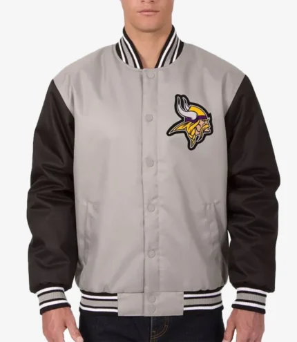 Black-Gray Minnesota Vikings Front Hit Poly Twill Jacket For Unisex