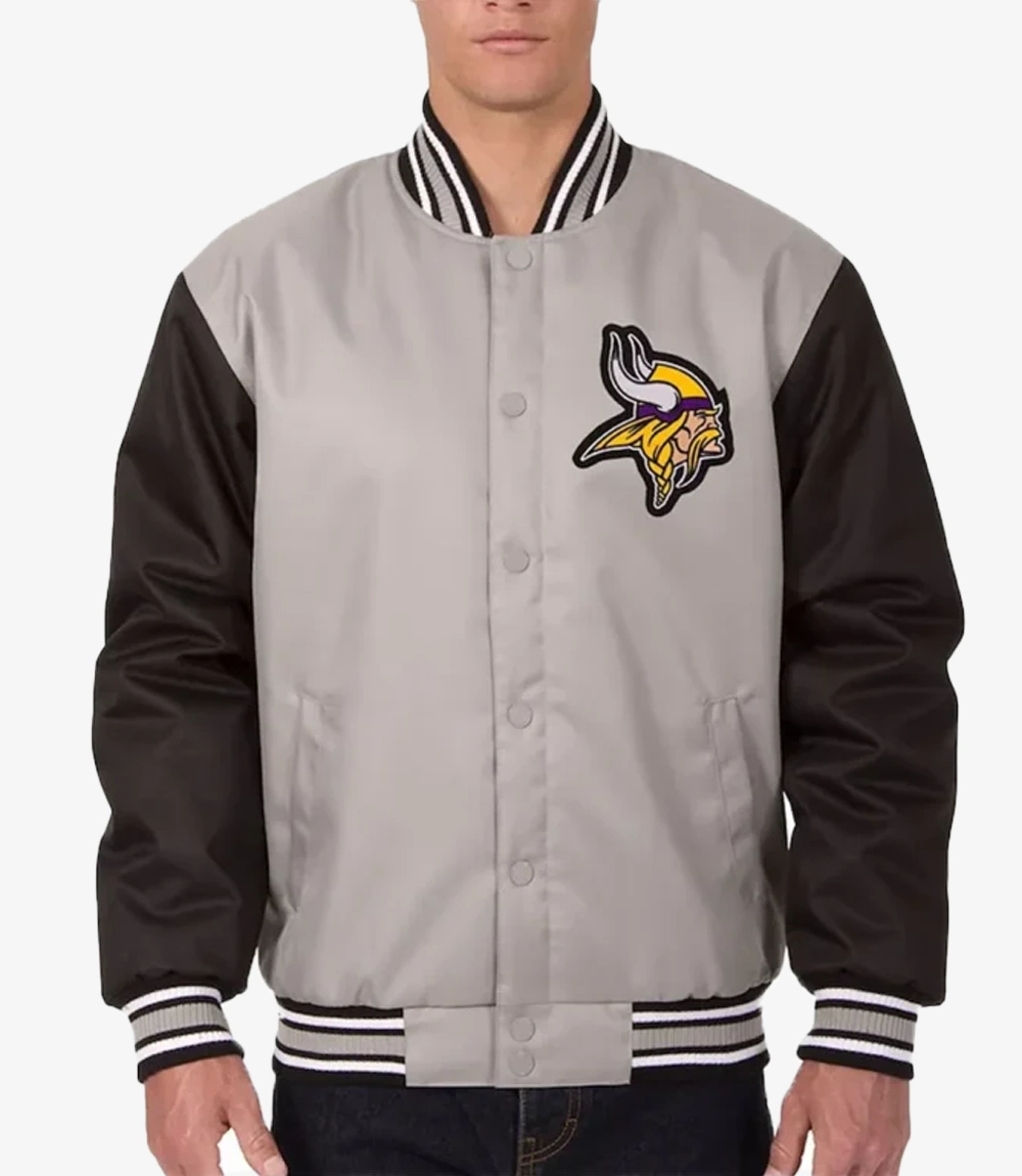 Black-Gray Minnesota Vikings Front Hit Poly Twill Jacket Black-Gray Minnesota Vikings Front Hit Poly Twill Jacket For Unisex