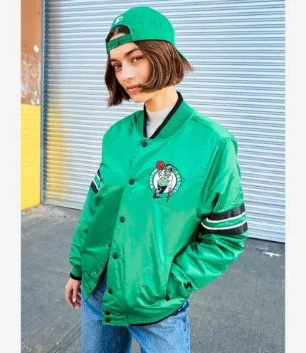Unisex Boston Celtics Starter Green Satin Bomber Jacket