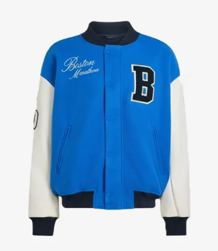 Unisex Boston Marathon 26 Blue & White Wool Varsity Jacket