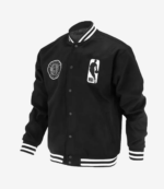 Brooklyn Nets Logoman Shadow Black Varsity Jacket For Unisex