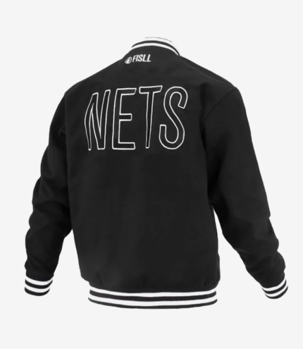 Brooklyn Nets Logoman Shadow Black Varsity Jacket