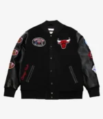 Chicago Bulls Black Out Vintage Logo Varsity Jacket For Unisex