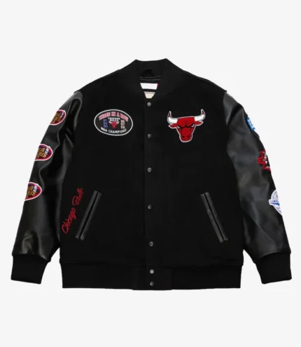 Chicago Bulls Black Out Vintage Logo Varsity Jacket For Unisex