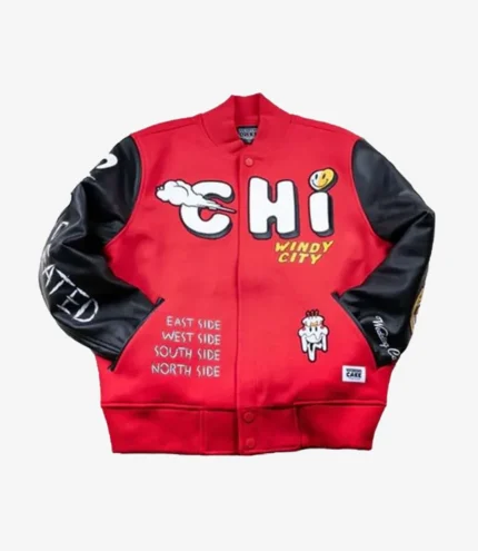 Chicago Windy City Red and Black Bomber Varsity Jacket For Unisex