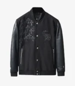 Chrome Cross Letterman Bomber Black Jacket For Unisex