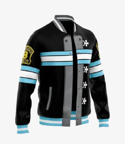 Fire Force Shinra Kusakabe Black Printed Leather Jacket For Unisex