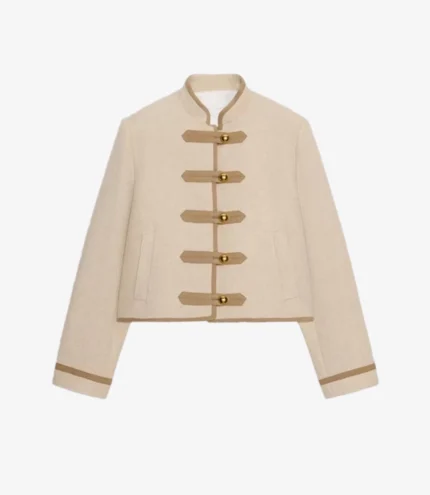 Unisex Frog Fastner Shoulder Pad Zara Napoleon Beige Jacket