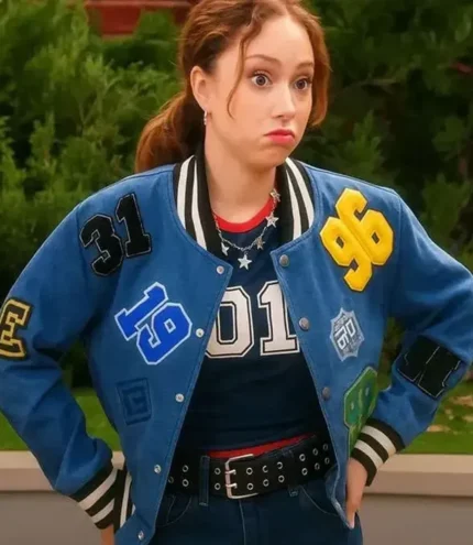 Unisex Jade Castillo Electric Bloom Tv Series Carmen B. Sanchez Blue Denim Varsity Jacket