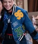 Jade Castillo Electric Bloom Tv Series Carmen B. Sanchez Blue Denim Varsity Jacket