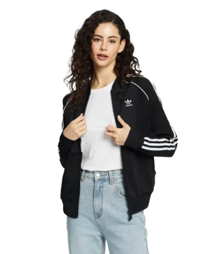 Kendall Jenner Adidas 2026 Three Stripe Black Cropped Bomber Jacket