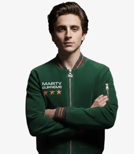 Unisex Marty Supreme Timothée Chalamet Green Suede Bomber Leather Jacket