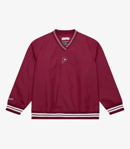 Unisex Mitchell & Ness Philadelphia Phillies Burgundy Insignia Nylon Pullover Sweatshirt