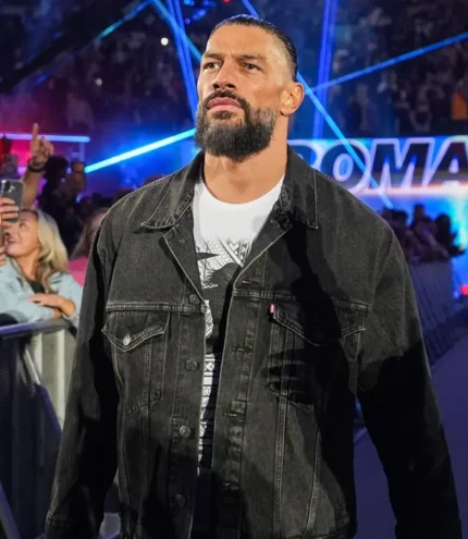 Monday Night RAW 2026 Wrestler Roman Reigns Black Denim Trucker Jacket