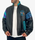 Unisex NBA Team Charlotte Hornets Vintage Black Leather Jacket