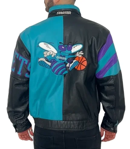 NBA Team Charlotte Hornets Vintage Black Leather Jacket