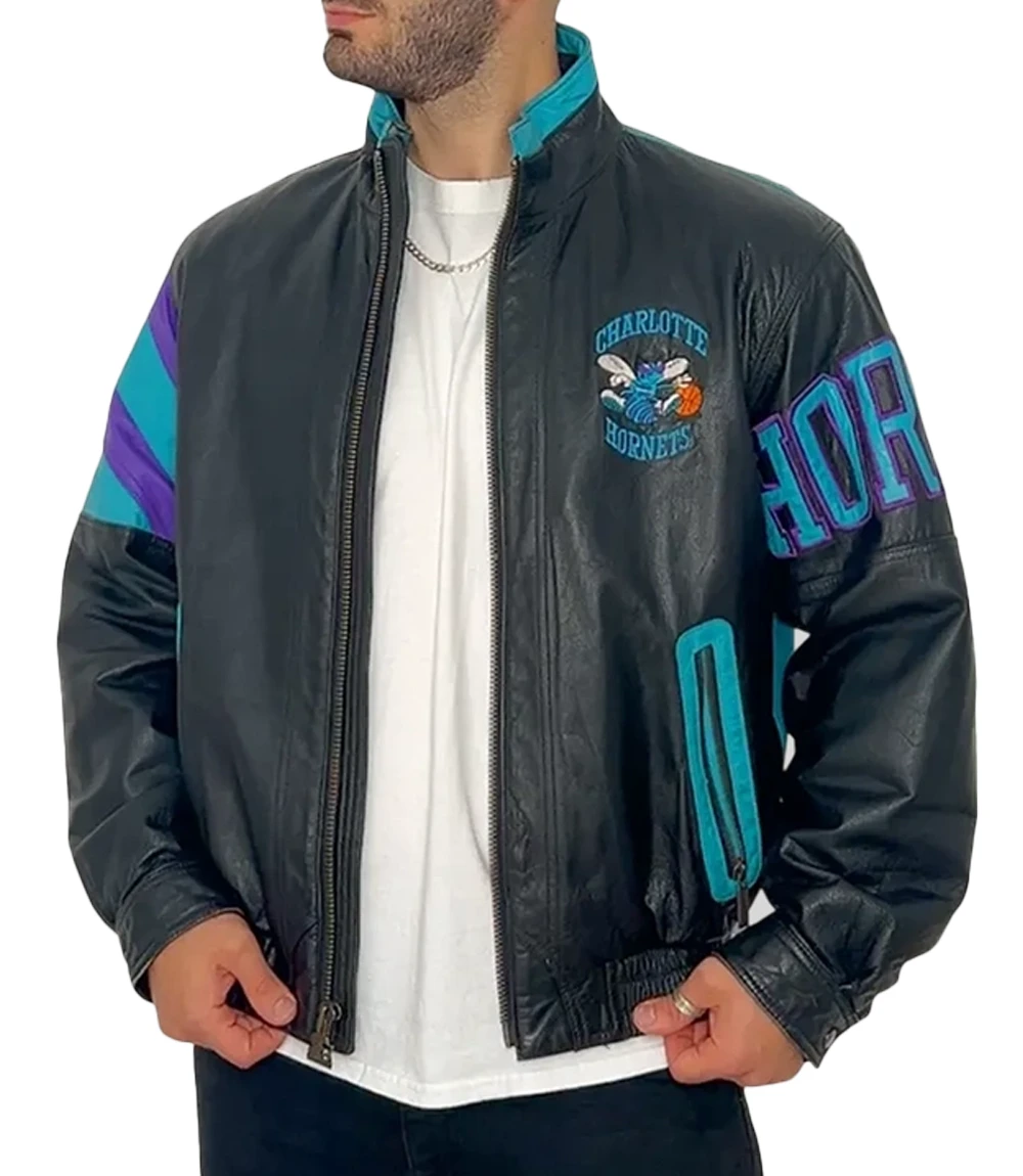 NBA Team Charlotte Hornets Vintage Black Leather Jacket Unisex NBA Team Charlotte Hornets Vintage Black Leather Jacket