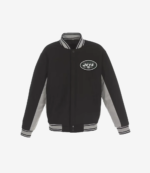 NY Jets Black and Gray Varsity Wool Jacket For Unisex