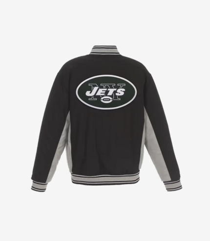 NY Jets Black and Gray Varsity Wool Jacket