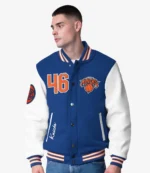 Unisex New York Knicks G-III Sports by Carl Banks Blue Moneyball Wool & Leather Full-Snap Varsity Jacket