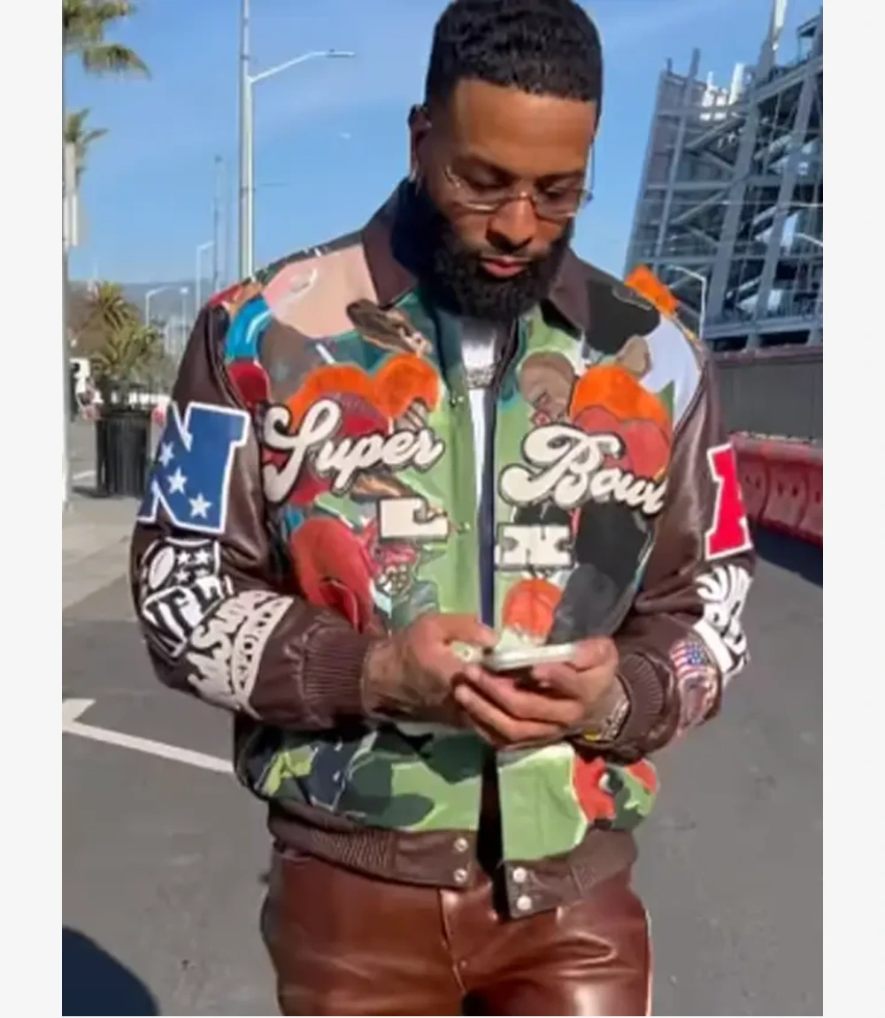Odell Beckham Jr Super Bowl LX Leather Bomber Jacket Unisex Odell Beckham Jr Super Bowl LX Leather Bomber Jacket