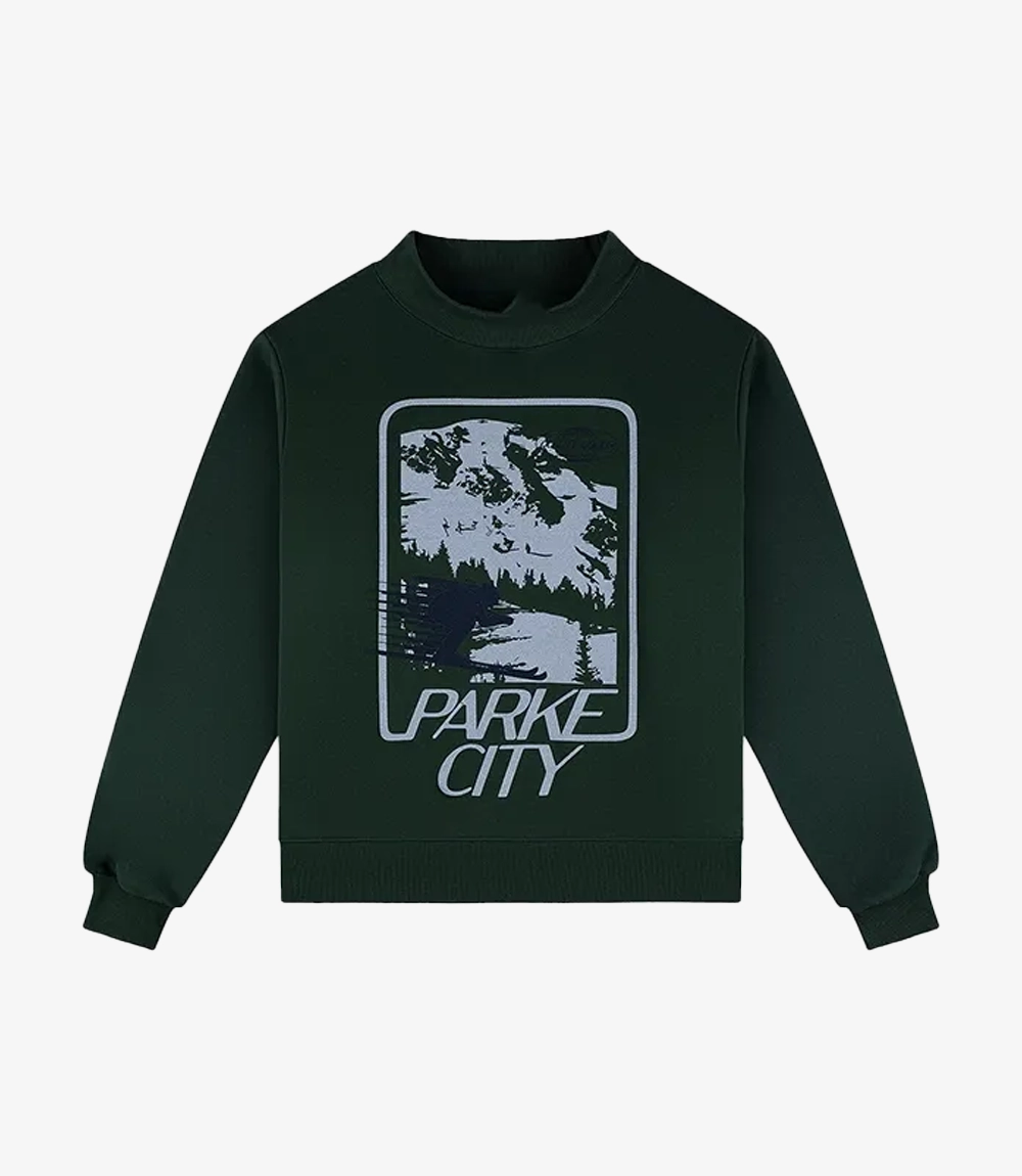Parke 2026 Sport Graphic Green Mockneck Fleece Sweatshirt Unisex Parke 2026 Sport Graphic Green Mockneck Fleece Sweatshirt