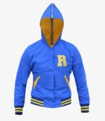 Riverdale Cheer Girls Blue and Yellow R Logo Printed Hooded Bomber Hoodie Jacket For Unisex
